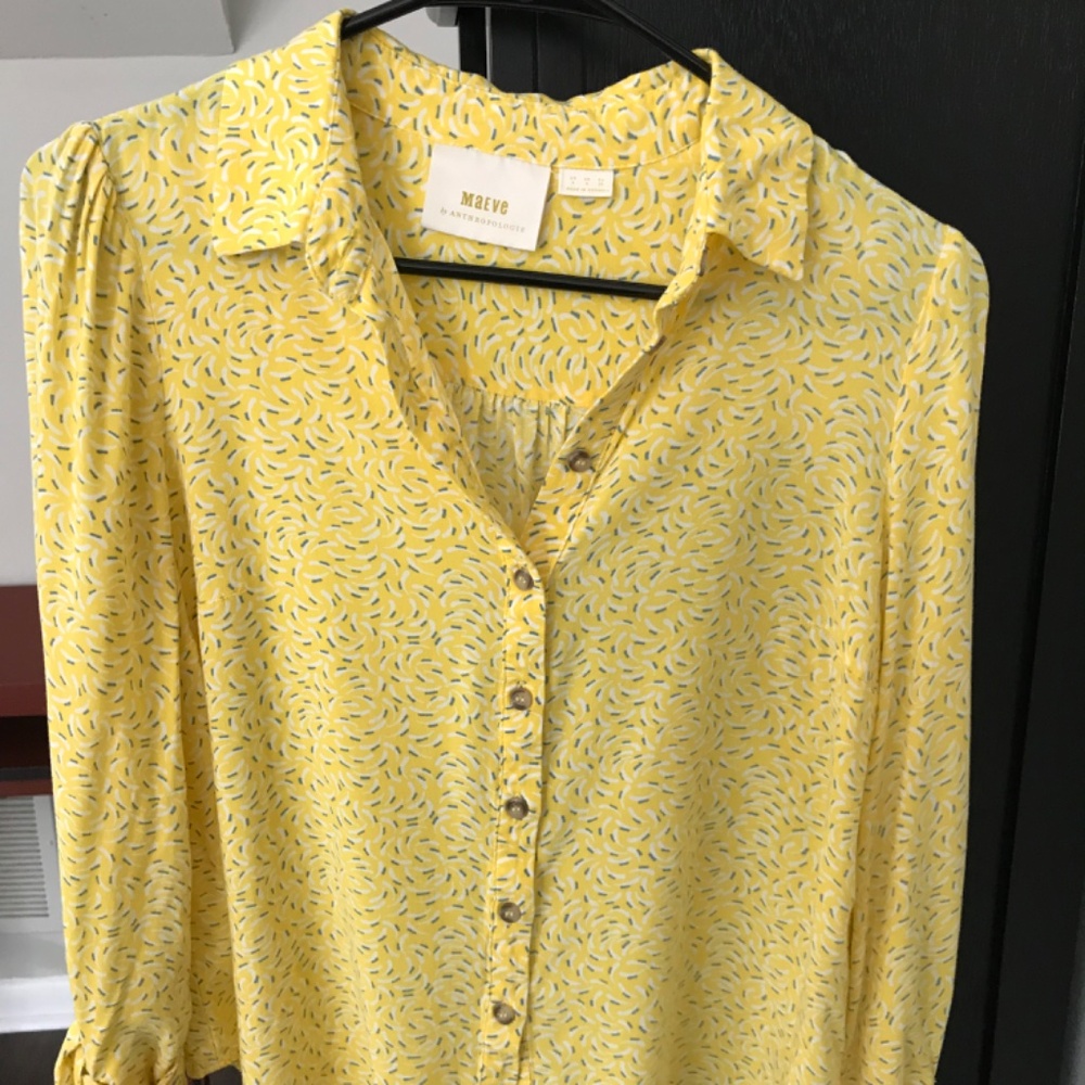 Maeve! Beautiful Patterned Yellow Button Down Blo… - image 5